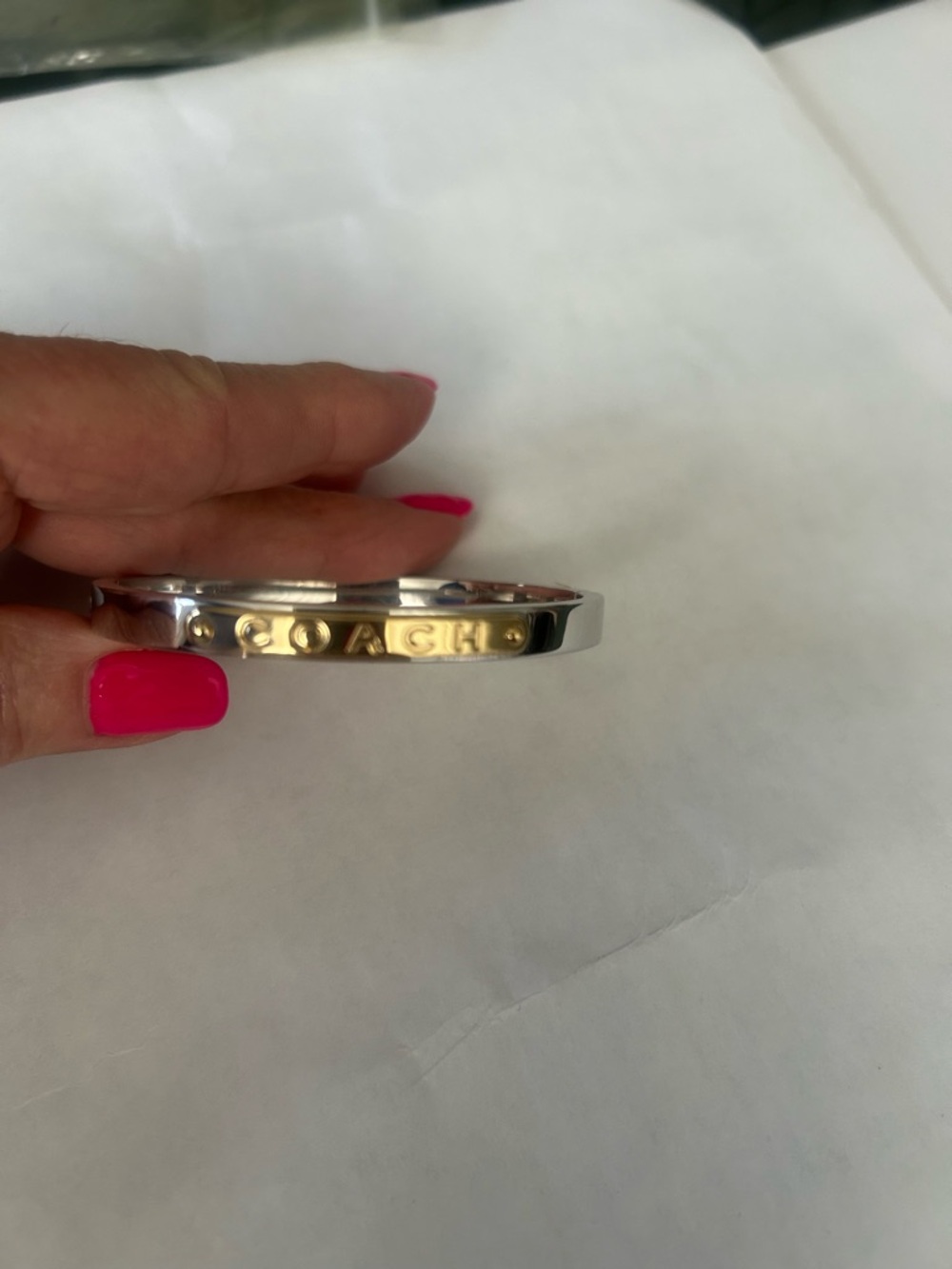 Coach 2 tone hinged bangle  bracelet